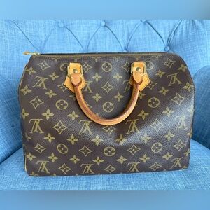 Louis Vuitton Speedy 35 Monogram Canvas Handbag Brown LV Authentic